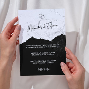 Invitation Mariage moderne noir et blanc   Code QR du site