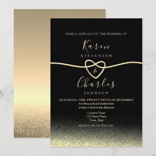 Invitation Mariage Moderne Noir et Or