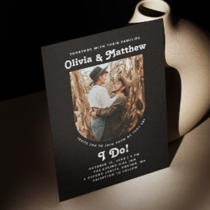 Invitation Mariage Moderne Noir Photo Minimaliste Élégante