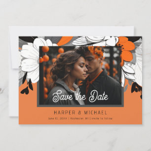 Invitation Mariage moderne orange floral photo enregistrer la