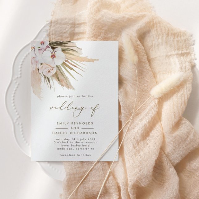 Invitation Mariage moderne Pampas Grass & Calligraphie (Créateur téléchargé)