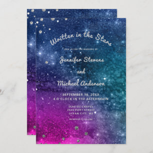 Invitation Mariage moderne Peacock Blue Silver Aquarelle