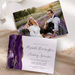 Invitation Mariage Moderne Photo Agate Violet Or Lavande