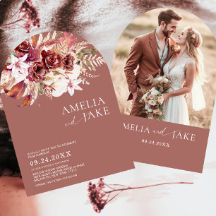 Invitation Mariage Moderne Photo d'Arche en Rouge Bourgogne e