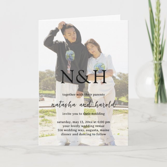 Invitation Mariage Moderne Photo Monogramme Gras (Devant)