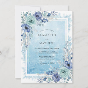 Invitation Mariage Moderne Pivoine Pervenche Bleuet