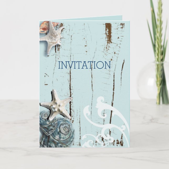 Invitation mariage moderne plage coquillages océan (Devant)