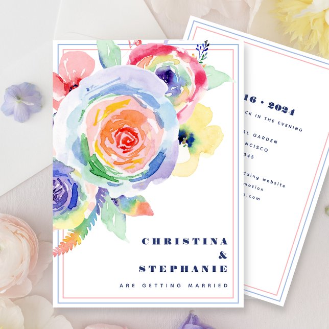 Invitation Mariage moderne Rainbow Floral LGBTQ (Créateur téléchargé)