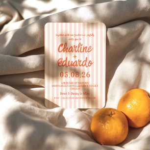 Invitation Mariage moderne rayé rose pastel