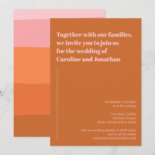 Invitation Mariage Moderne Rayures Art Terracotta Rose Orange