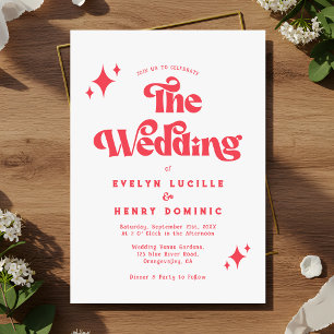 Invitation Mariage moderne rétro rouge et blanc