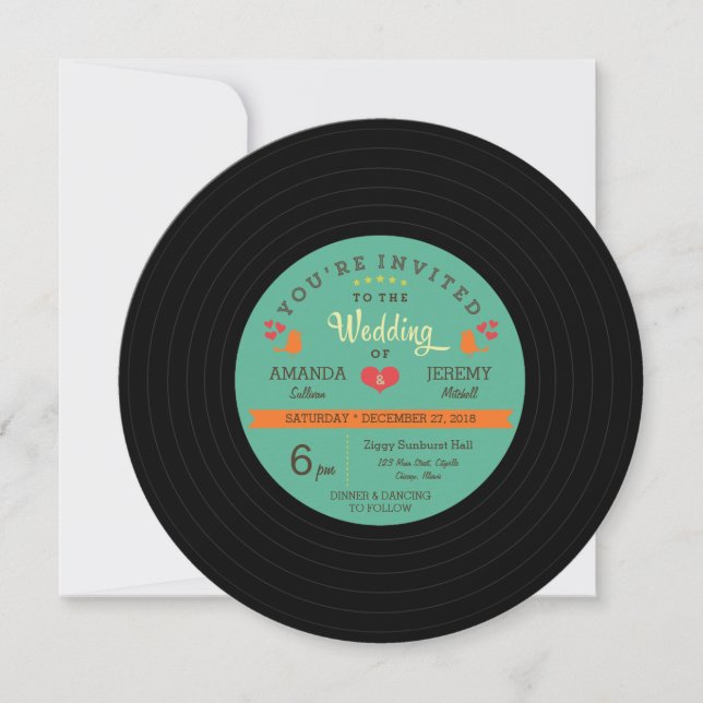 Invitation Mariage moderne Retro Vinyl Record (Devant)