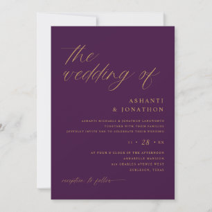 Invitation Mariage Moderne Romantique Abricot Pourpre et Or