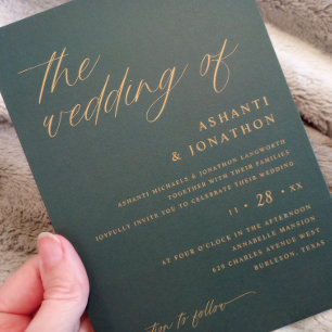 Invitation Mariage Moderne Romantique Émeraude Vert