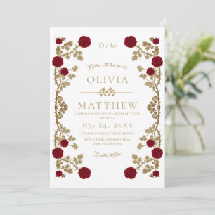 Invitation Mariage Moderne Rouge et Doré⎮Rose Vigne Bohème