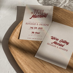 Invitation Mariage Moderne Rouge Foncé Rétro Gras Funky Uniqu