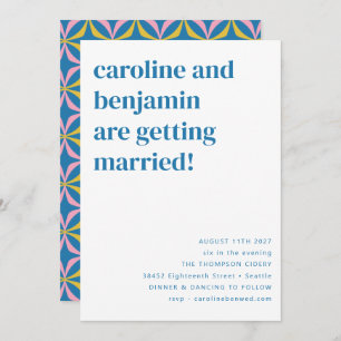 Invitation Mariage moderne RSVP couleur bleu rétro