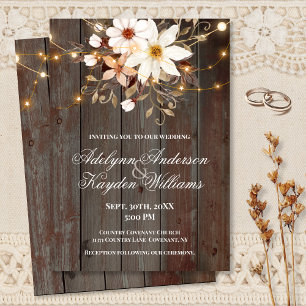Invitation Mariage Moderne Rustique en Bois avec Lumières Flo