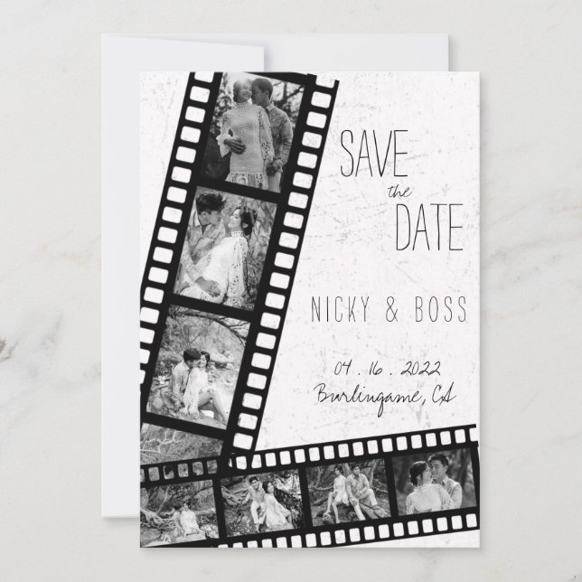 Invitation Mariage Moderne Rustique Film Enregistrer la Date (Devant)