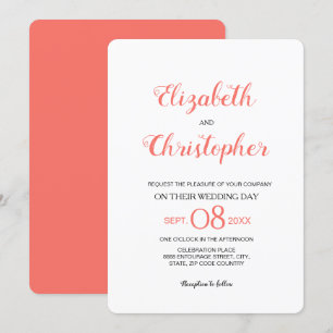 Invitation Mariage moderne Script Coral couleur