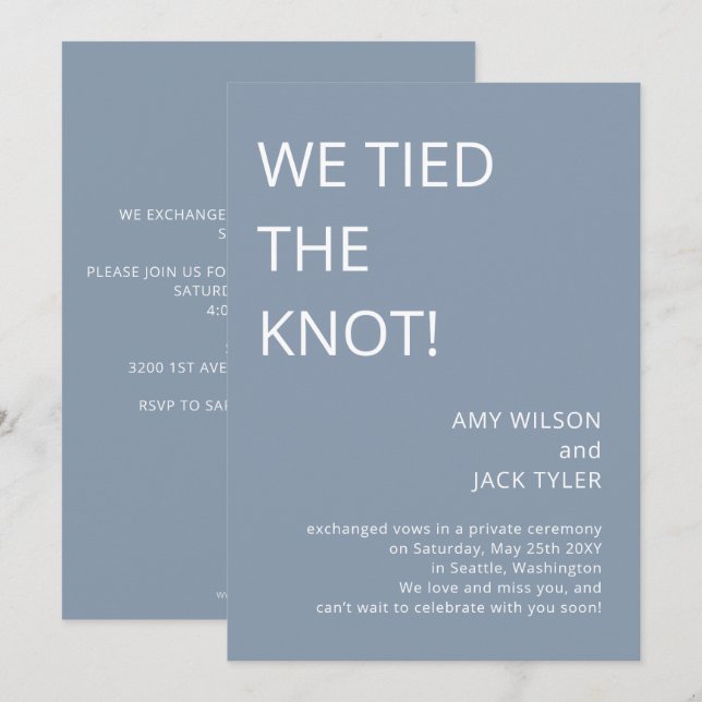Invitation Mariage moderne simple Dusty Blue (Devant / Derrière)