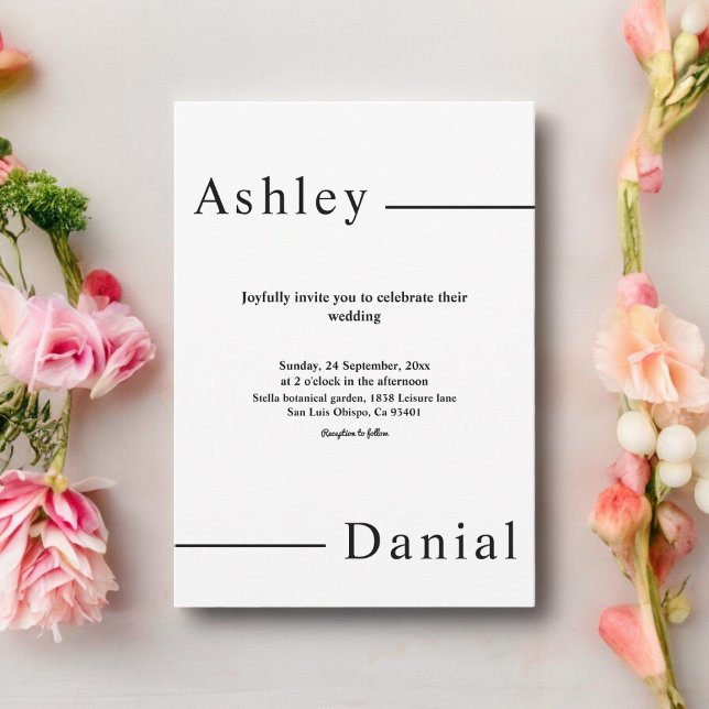 Invitation Mariage moderne simple noir et blanc élégant (Créateur téléchargé)