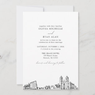 Invitation Mariage moderne Skyline noir et blanc Newark