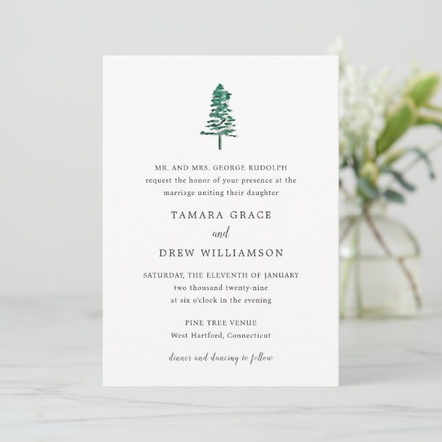 Invitation Mariage Moderne sous un Pin Rustique (Debout devant)