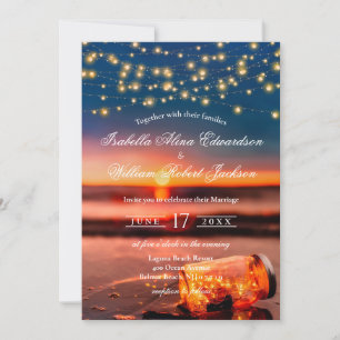 Invitation Mariage moderne Summer Sunset Beach Mason Jar