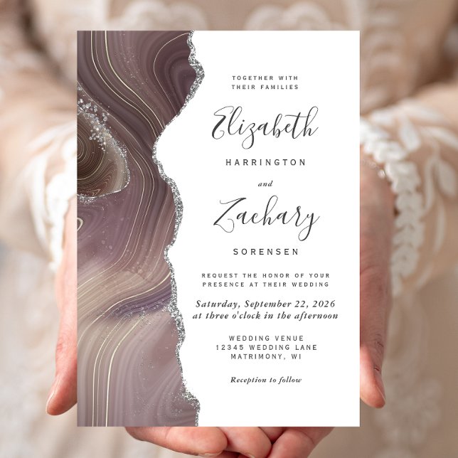 Invitation Mariage Moderne Taupe Agate Argent (Créateur téléchargé)