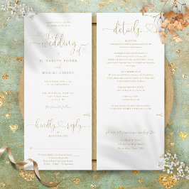 Invitation Mariage Moderne Tout En Un Écriture Cœur Doré