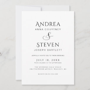 Invitation Mariage Moderne Tout en Un Noir et Blanc