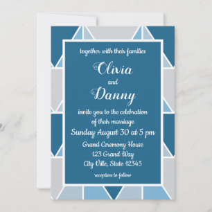 Invitation Mariage Moderne Triangles Géométriques Gris Bleu