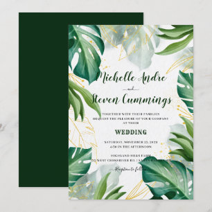 Invitation Mariage Moderne Tropical aux Feuilles Vertes et Do