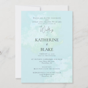 Invitation Mariage Moderne Turquoise Deux Lieux Parents