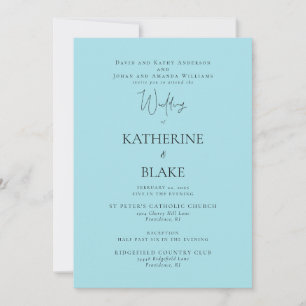 Invitation Mariage Moderne Turquoise Deux Parents 2 Lieux
