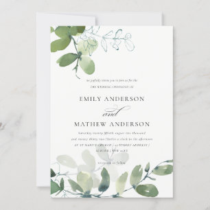 INVITATION MARIAGE MODERNE VERT EUCALYPTUS FOLIAGE EAU COULEU
