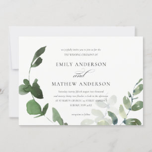INVITATION MARIAGE MODERNE VERT EUCALYPTUS FOLIAGE EAU COULEU