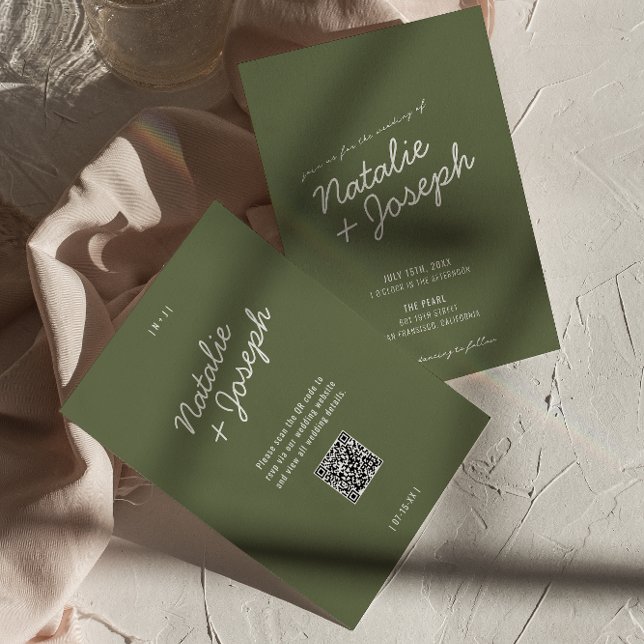 Invitation Mariage moderne vert fantaisiste été code QR (Créateur téléchargé)
