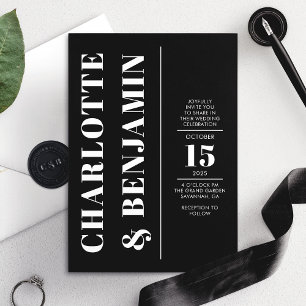 Invitation Mariage Moderne Vertical Gras Blanc Et Noir