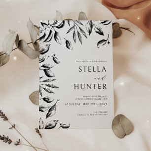 Invitation Mariage Moderne Victorien en Noir et Blanc avec Fe