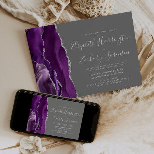 Invitation Mariage Moderne Violet Argent Agate Gris