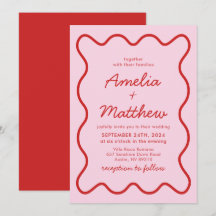 Mariage moderne Wavy rose et rouge Retro Squiggle