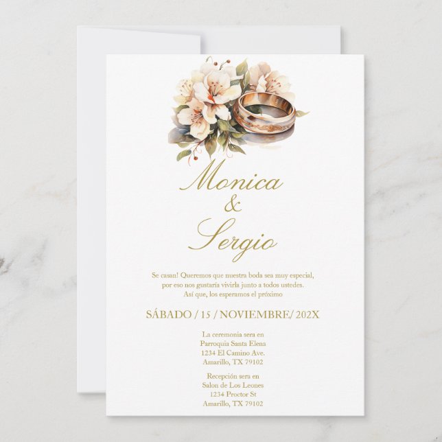 Invitation Mariage modifiable en espagnol (Devant)