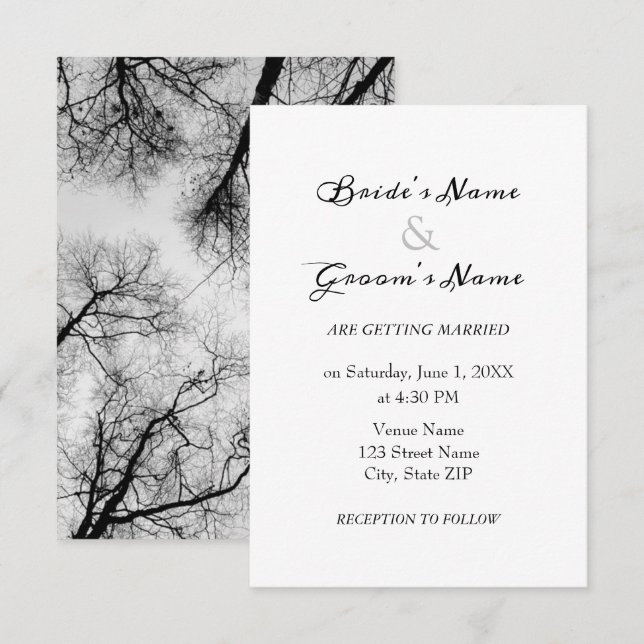 Invitation Mariage monochrome des cimes des arbres (Devant / Derrière)