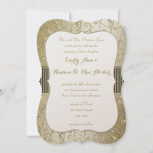Invitation Mariage Monogram Black et Gold Swirl