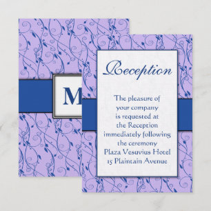 Invitation Mariage Monogram Royal Blue Lilac Swirl