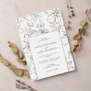 Invitation Mariage Monogramme à chic noir et blanc minimal