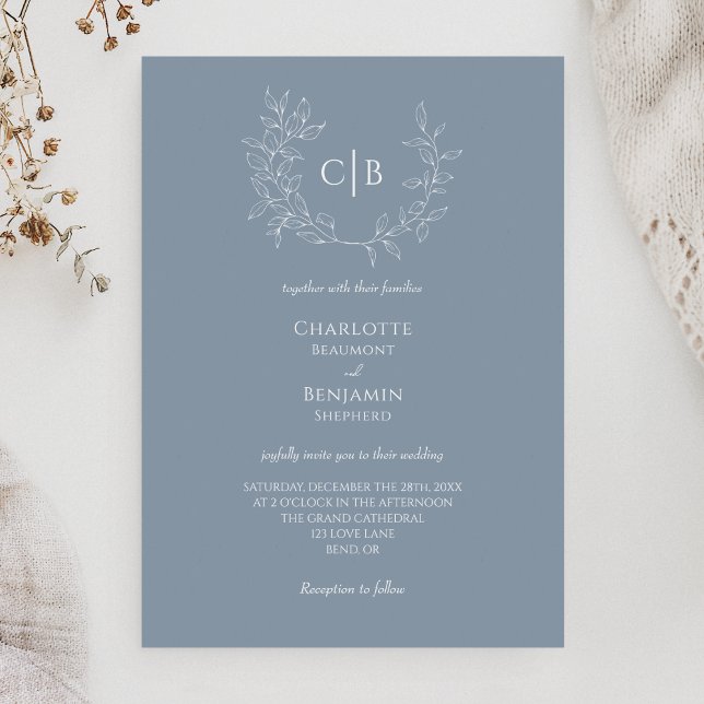 Invitation Mariage monogramme à feutre bleu foncé (Créateur téléchargé)