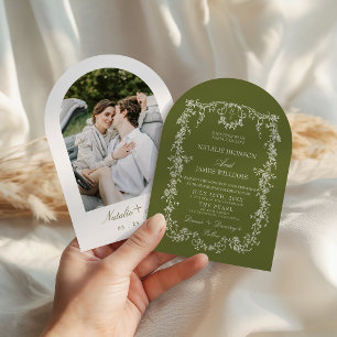 Invitation Mariage Monogrammé Arché de Jardin en Vert Olive F